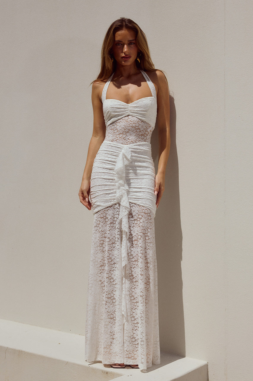 runaway the label white maxi dress ANNIKA - Mexican Riviera Spring '23 Yellow Wool Maxi Dress Halter neck Size:26-REG