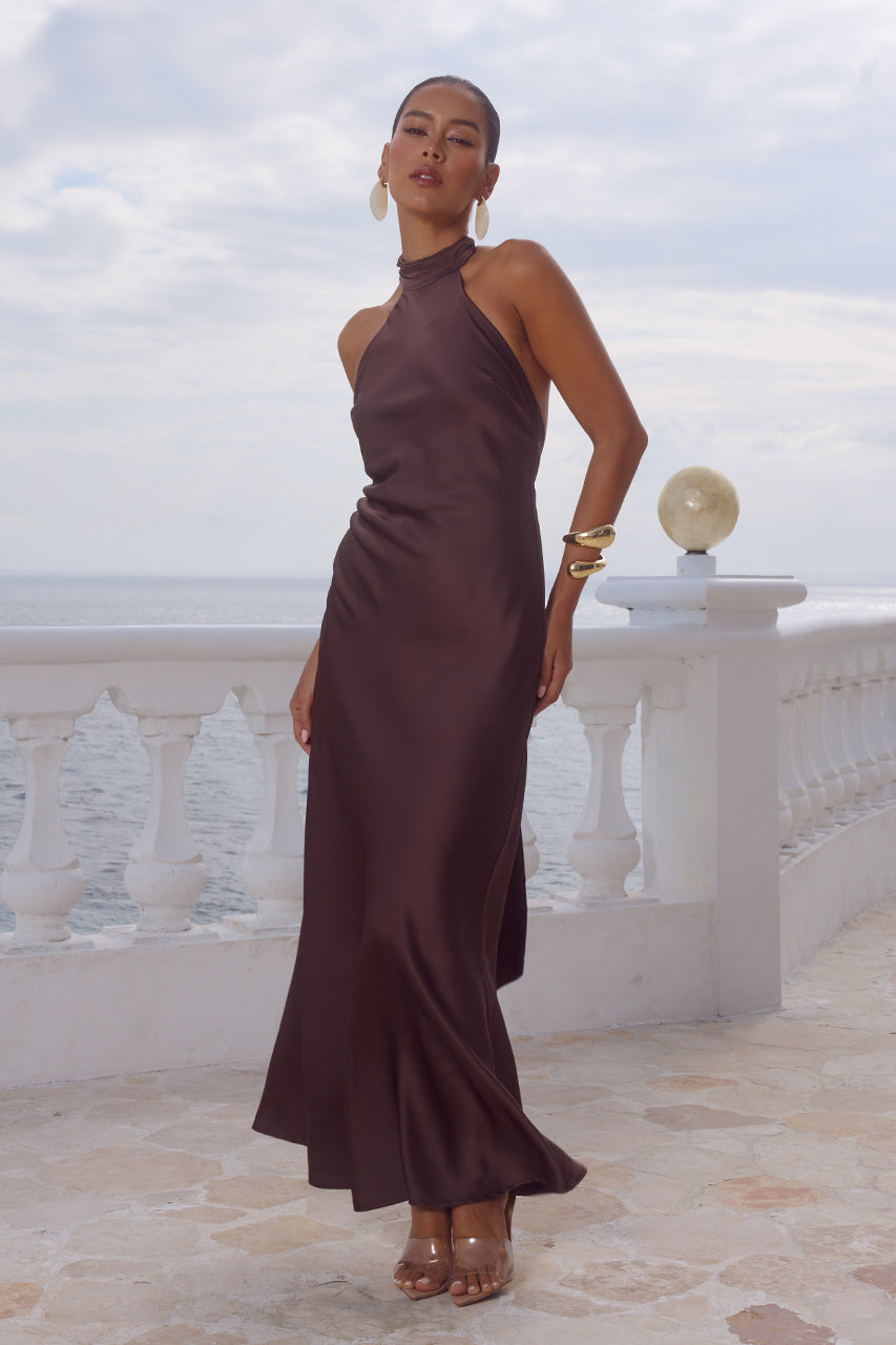 high neck formal dresses australia ARABELLE MAXI DRESS - BITTER CHOCOLATE Fall-Winter Collection