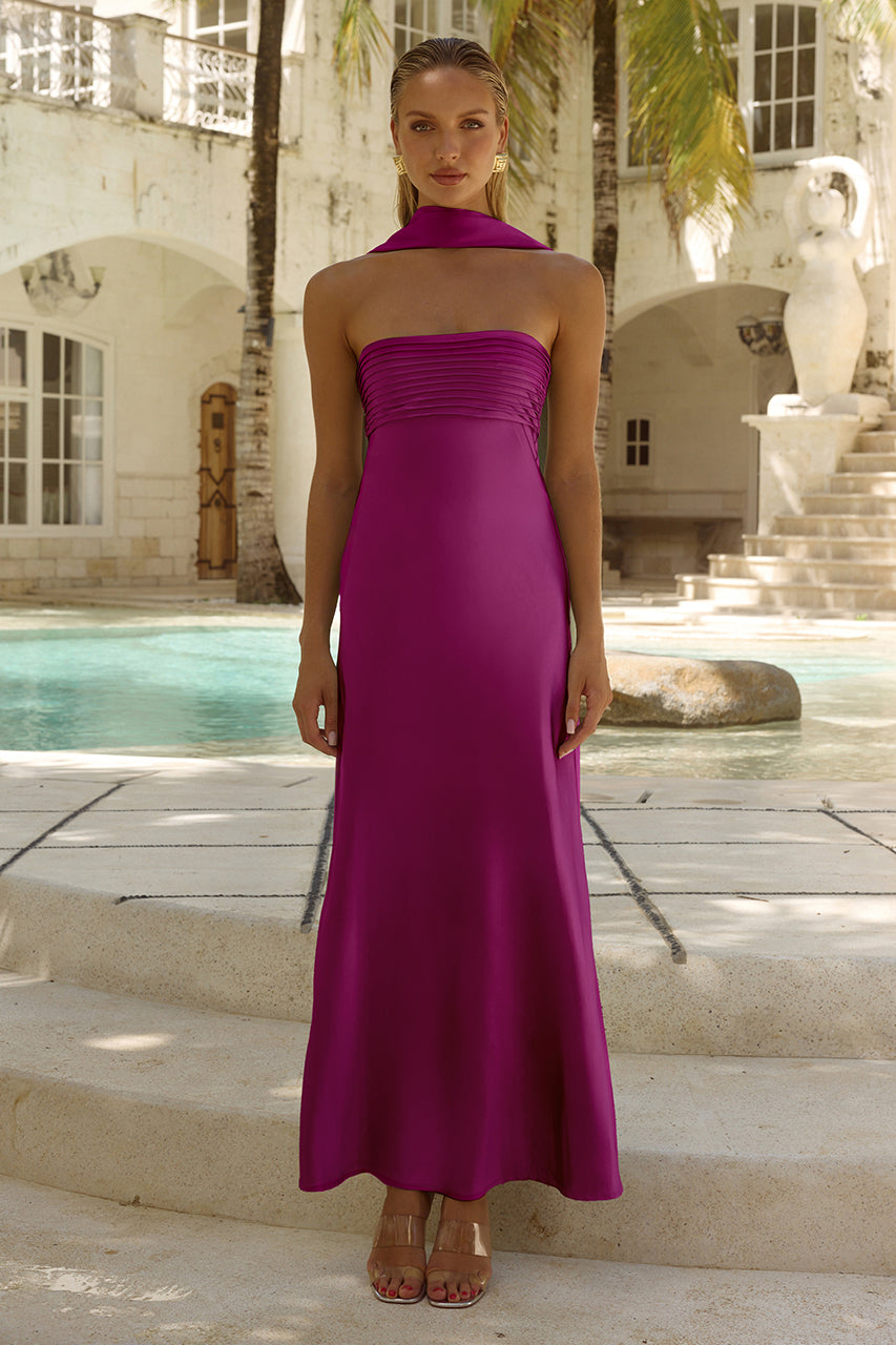 elsa maxi dress runaway the label STRAPLESS SCARF - PLUM Size:UK 6 / US 7/ EUR 40 Red Maxi Dress Women from center back 658