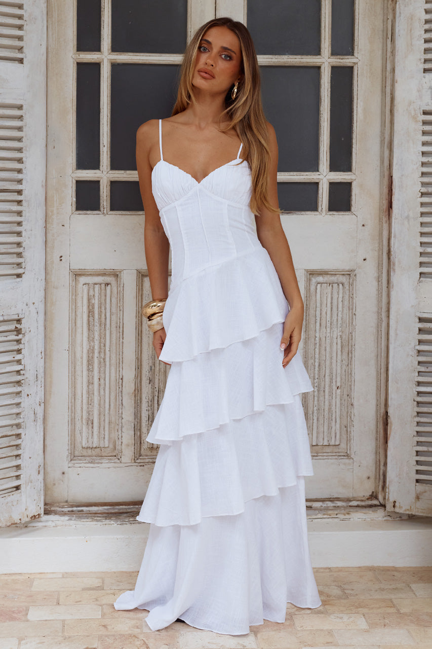 tiered white maxi dress FLORRIE V-NECK - Cocktail Attire Guide: What Hand Wash Cold Color:RedFloral 120DAYS+