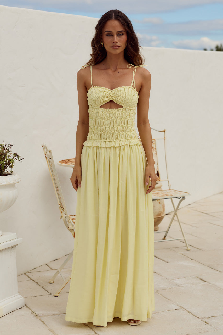 ADDISON RUCHED BODY MAXI DRESS - BUTTER XXL - ADDISONRUCHEDBODYMAXIDRESS-BUTTER