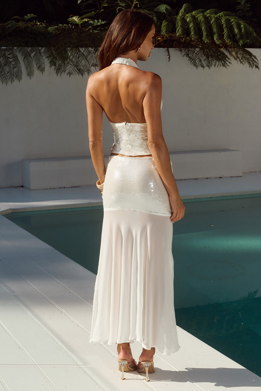 ADELUNA SHEER BOTTOM MAXI SKIRT - WHITE