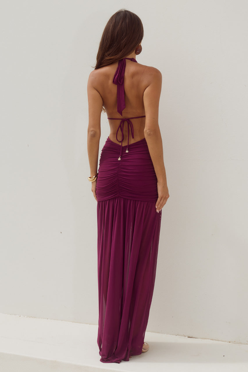 ADRIANNA PLUNGE RUCHED MAXI DRESS - PLUM - ADRIANNAPLUNGERUCHEDMAXIDRESS-PLUM-05