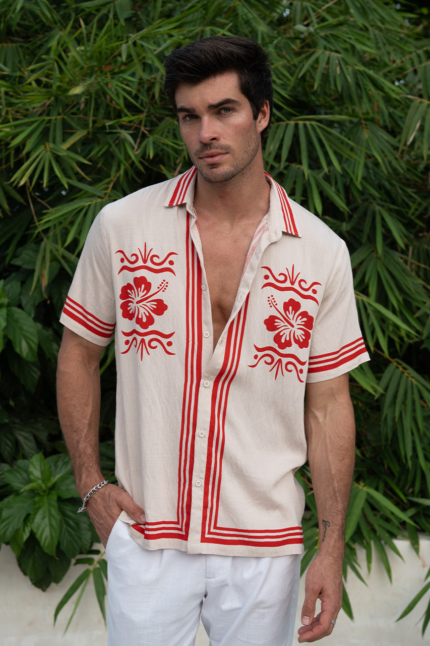 AKONI SHIRT - SAND/RED