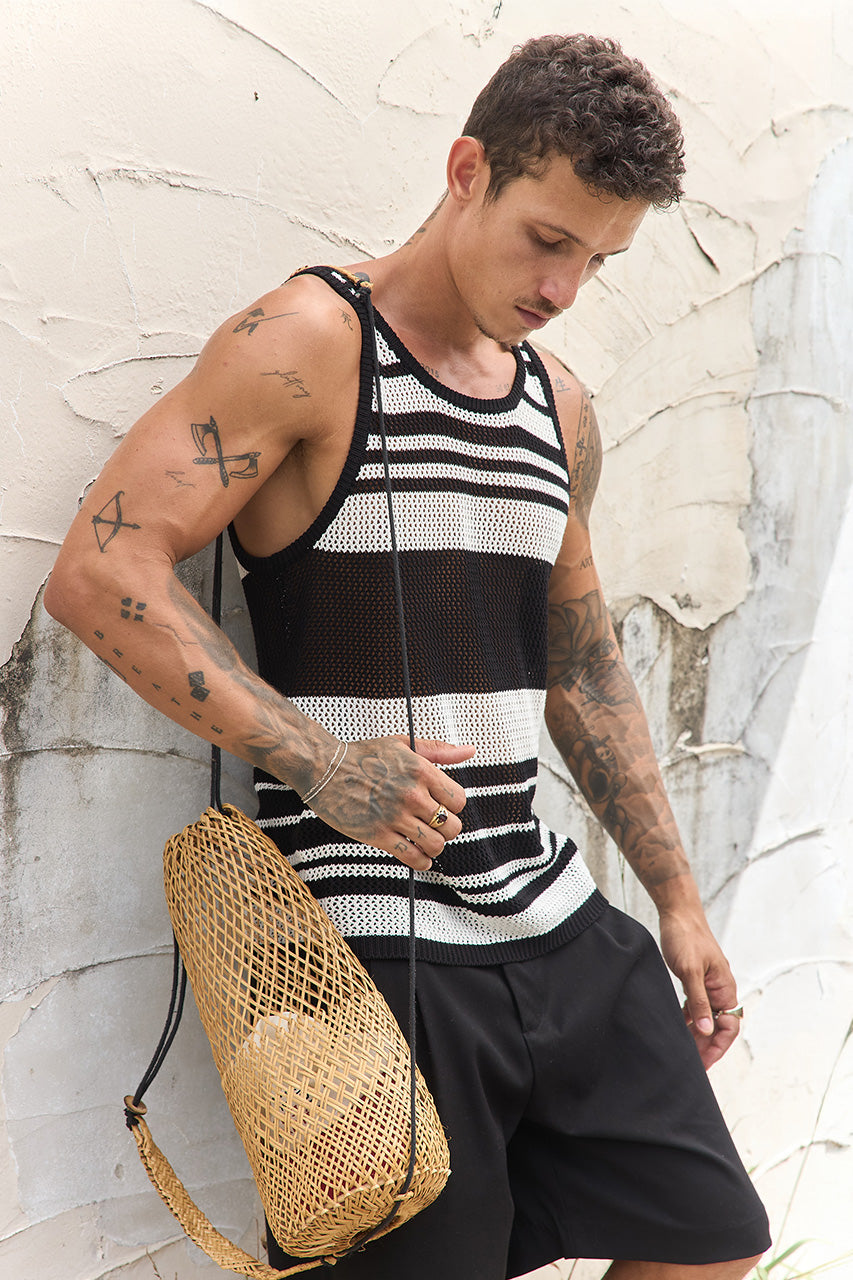 ALCHA KNIT TANK - BLACK/WHITE STRIPE