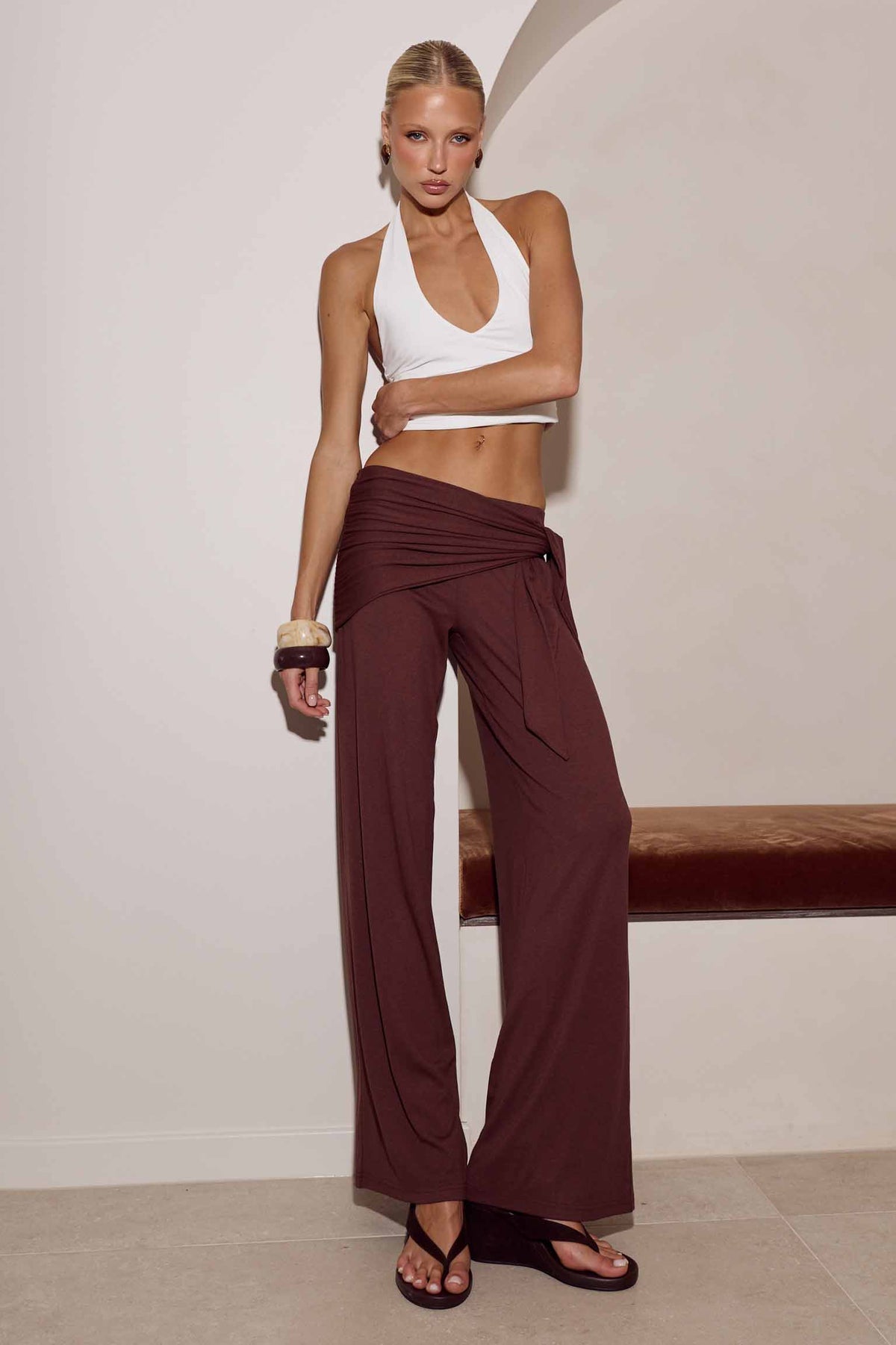 TOLANI SIDE TIE PANTS - ESPRESSO