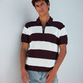 ANTONY ZIP POLO KNIT TOP - CHOCOLATE/SAND