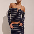 ANYA SLEEVED KNIT TOP - NAVY STRIPE