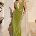 ARALIA PLUNGE COWL BACK MAXI DRESS - PALM
