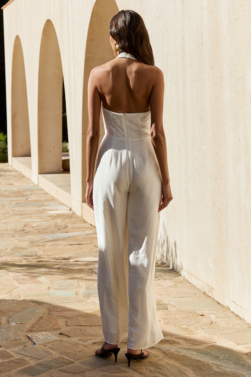 ARLETTE HALTER JUMPSUIT  - WHITE
