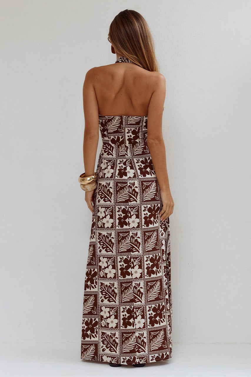ARLI DEEP PLUNGE MAXI DRESS - AMIRA CHOCOLATE