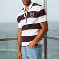 ASPIN SHORT SLEEVE POLO KNIT TOP - CHOCOLATE/WHITE