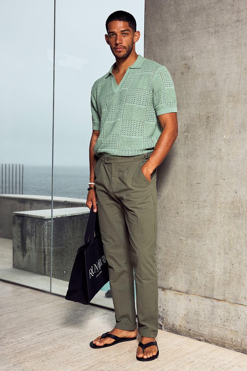 ATLAS SHORT SLEEVE POLO KNIT TOP - GREEN