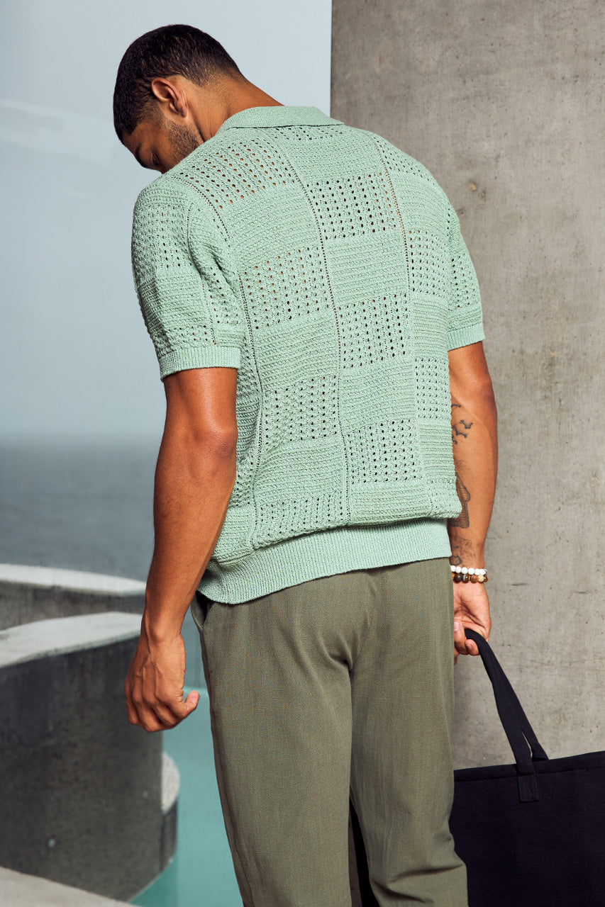 ATLAS SHORT SLEEVE POLO KNIT TOP - GREEN
