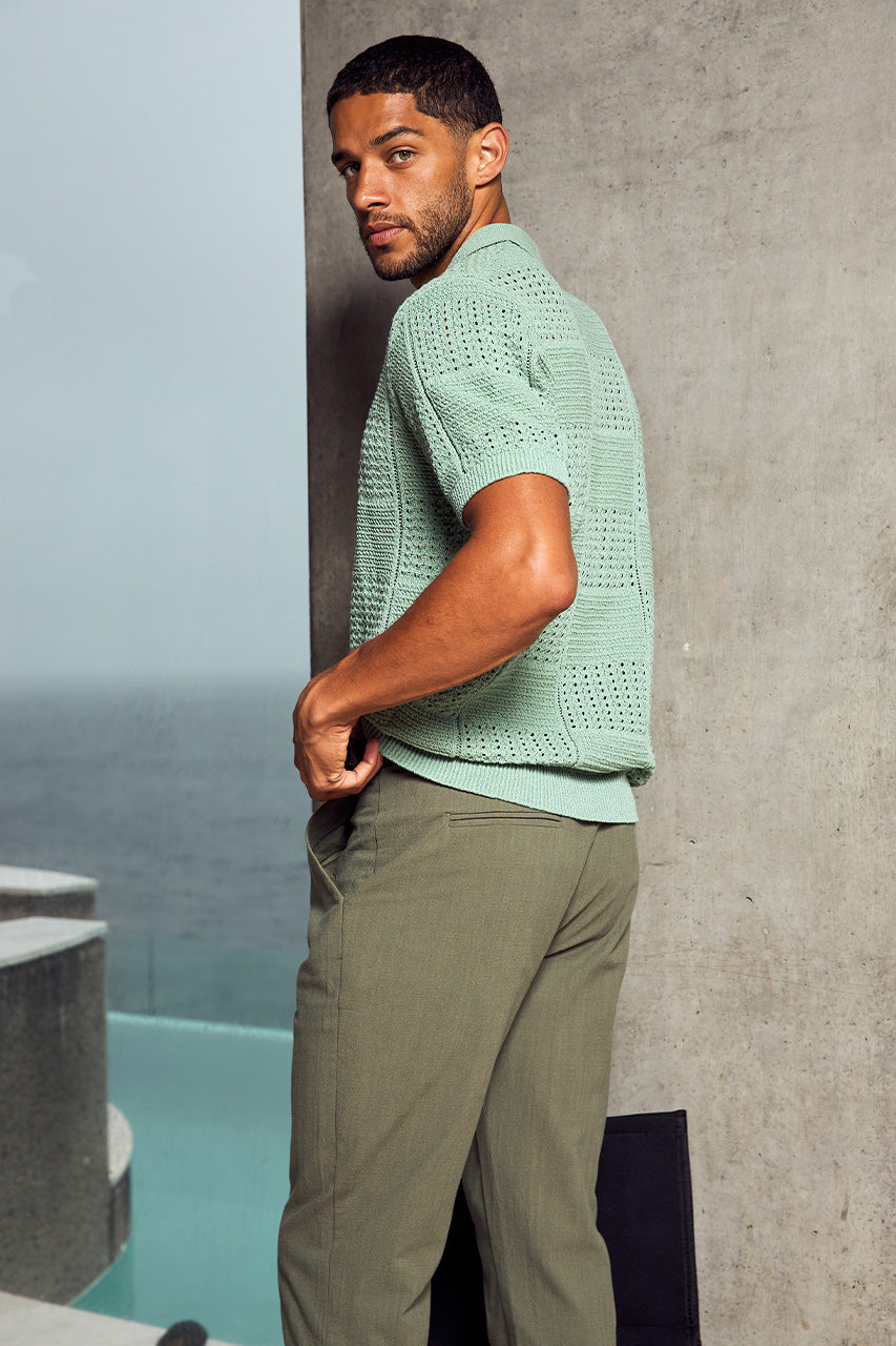 TARIAN SLIM TAILORED PANT - KHAKI - ATLAS_SHORT_SLEEVE_POLO_KNIT_TOP_-_GREEN_X_TARIAN_SLIM_TAILORED_PANT_-_KHAKI-2