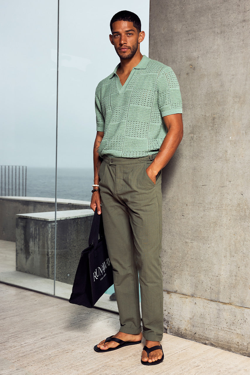 TARIAN SLIM TAILORED PANT - KHAKI - ATLAS_SHORT_SLEEVE_POLO_KNIT_TOP_-_GREEN_X_TARIAN_SLIM_TAILORED_PANT_-_KHAKI-3