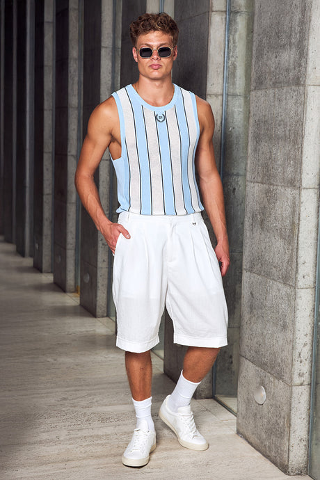 AXEL SCOOP NECK KNIT TANK - WHITE/SKY BLUE