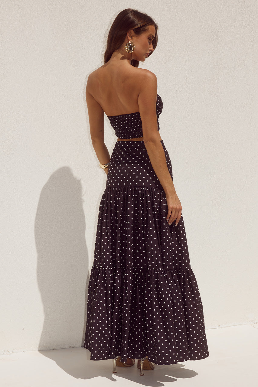 AYLA TIERED MAXI SKIRT - BLACK/WHITE POLKA - AYLASTRAPLESSTOPXAYLAMAXISKIRTBLACKANDCREAMPOLKA-2_36c78790-4783-48ea-aa6a-da4d208f2598