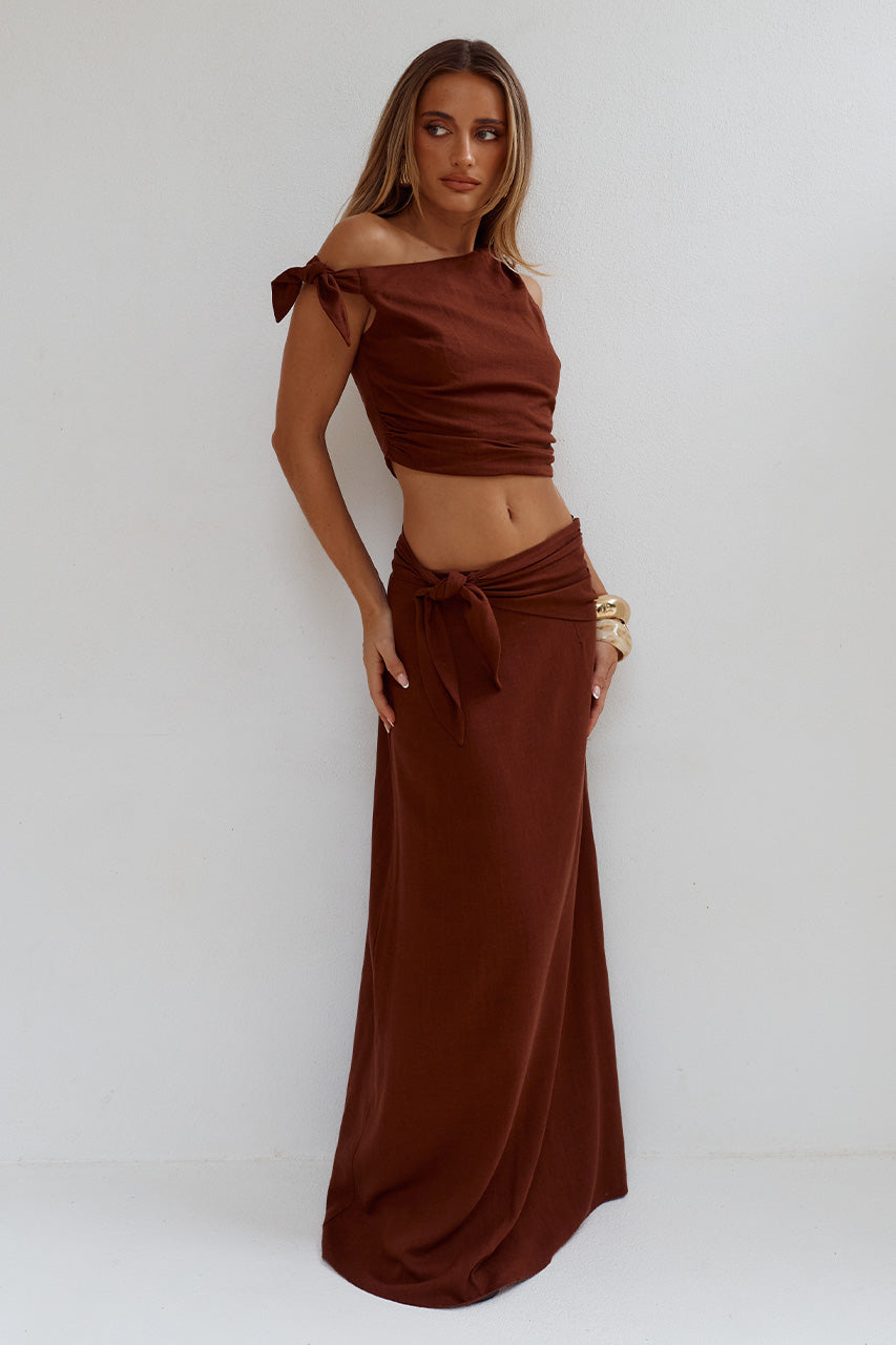 AZARIAH SIDE TIE MAXI SKIRT - CHOCOLATE - AZARIAHOFFSHOULDERTIETOPXAZARIAHSIDETIEMAXISKIRT-CHOCOLATE-03
