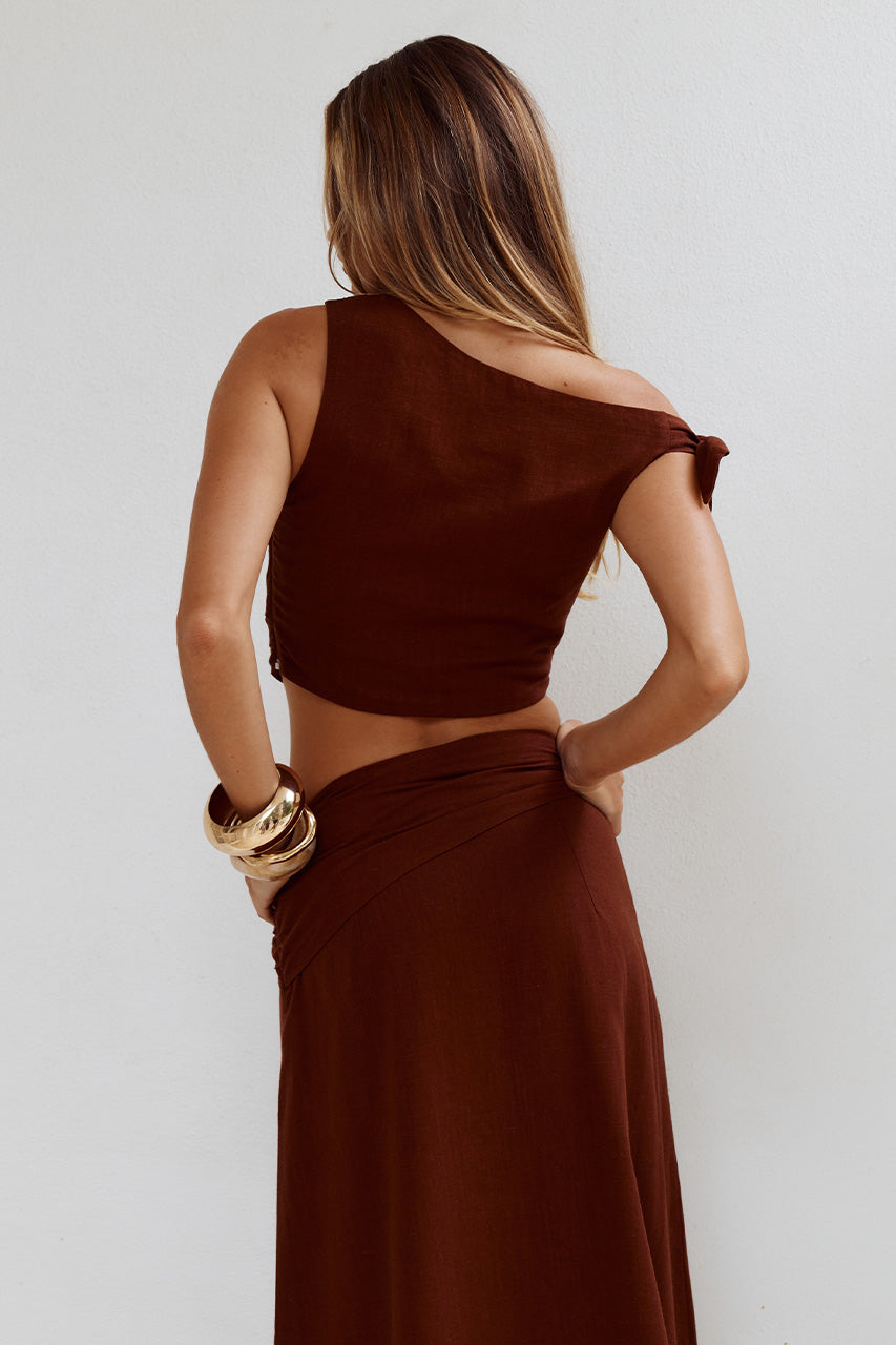 AZARIAH OFF SHOULDER TIE TOP - CHOCOLATE - AZARIAHOFFSHOULDERTIETOPXAZARIAHSIDETIEMAXISKIRT-CHOCOLATE-09