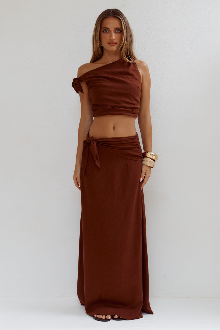 AZARIAH SIDE TIE MAXI SKIRT - CHOCOLATE - AZARIAHOFFSHOULDERTIETOPXAZARIAHSIDETIEMAXISKIRT-CHOCOLATE