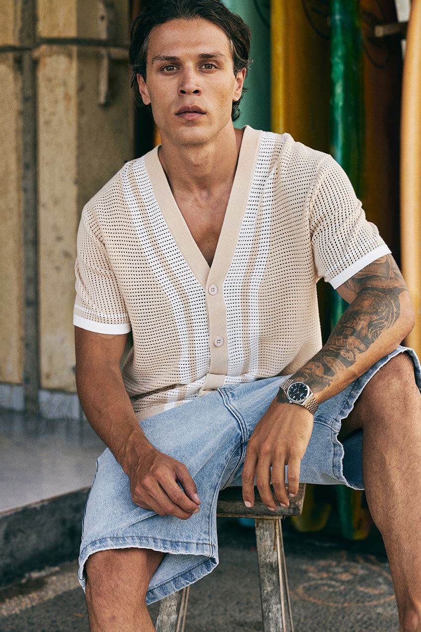 BENNET SHORT SLEEVE KNIT SHIRT - SAND/WHITE - BENNETSHORTSLEEVEKNITSHIRT-SANDWHITE-05