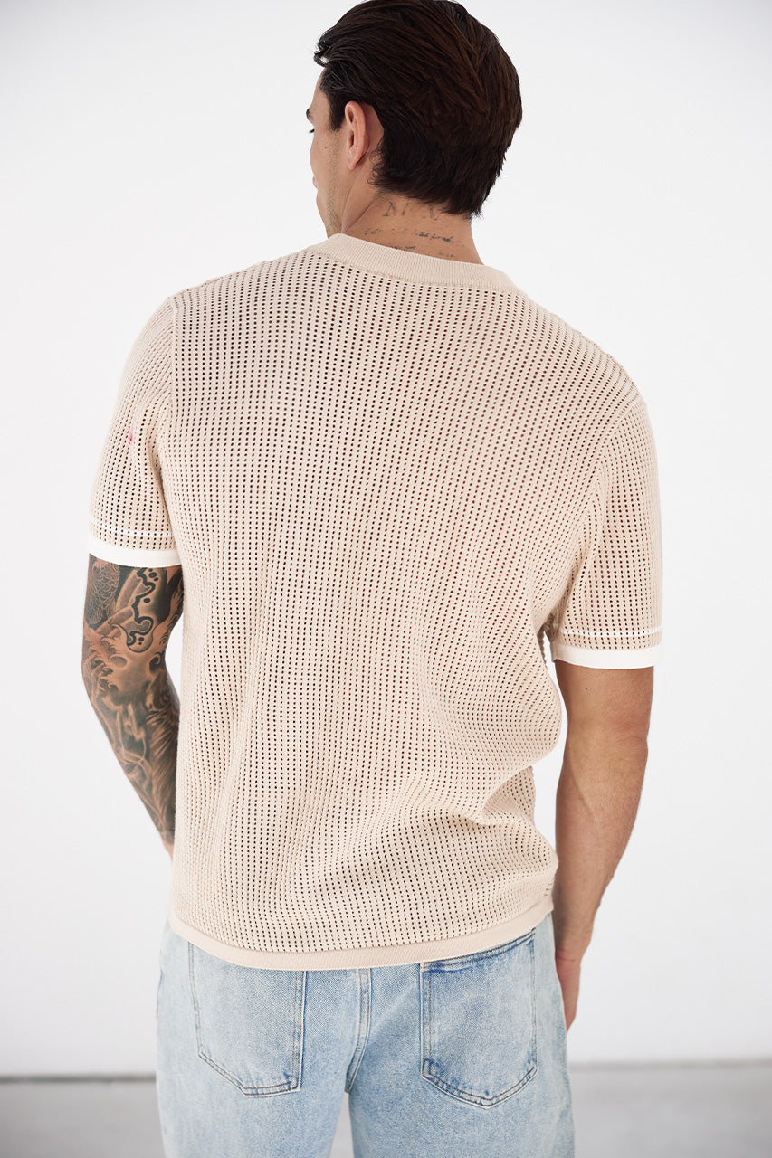 BENNET SHORT SLEEVE KNIT SHIRT - SAND/WHITE - BENNETSHORTSLEEVEKNITSHIRT-SANDWHITE-06