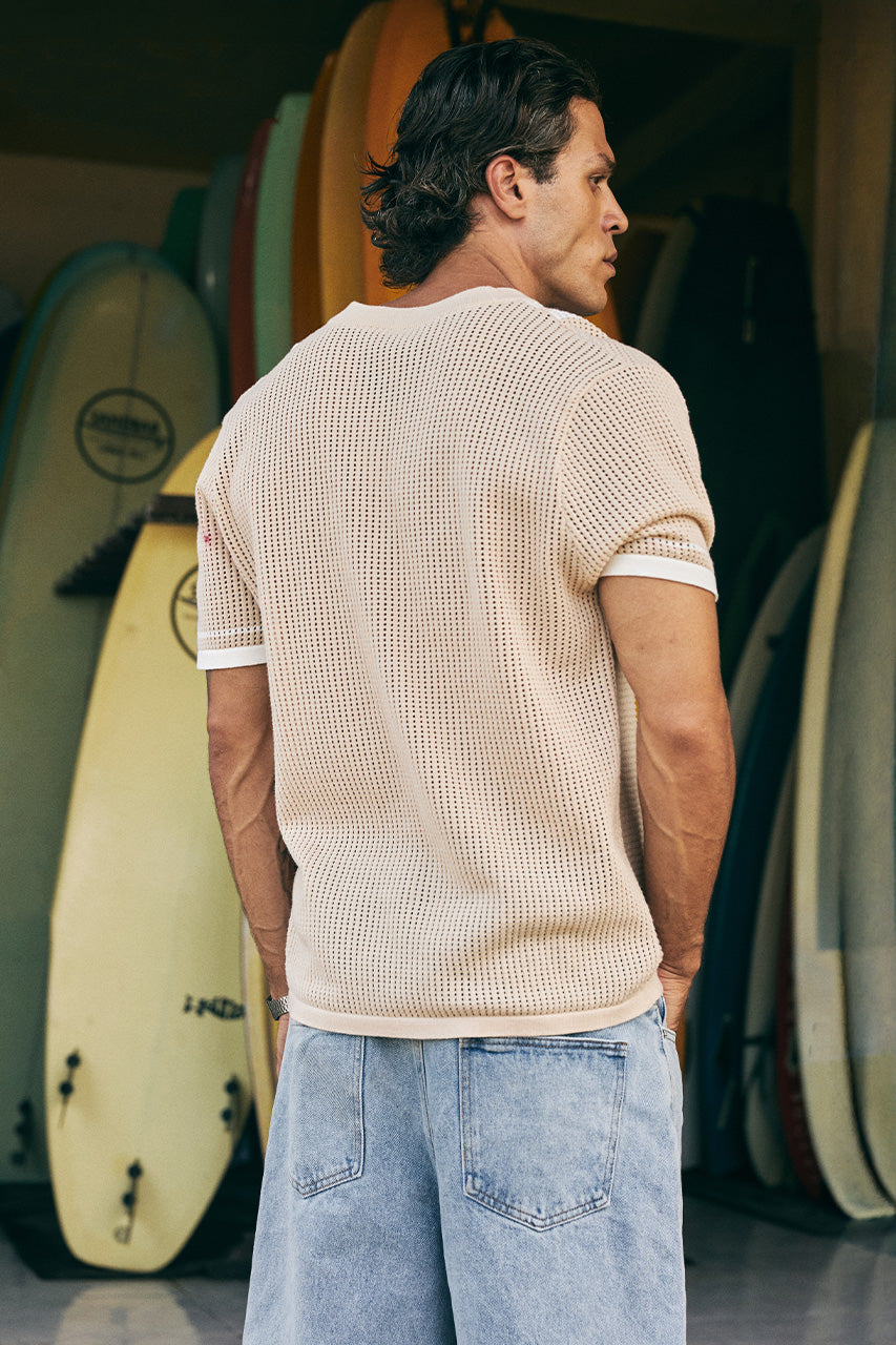 BENNET SHORT SLEEVE KNIT SHIRT - SAND/WHITE - BENNETSHORTSLEEVEKNITSHIRT-SANDWHITE-07