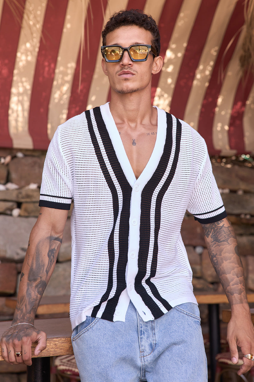 BENNET SHORT SLEEVE KNIT SHIRT - WHITE/BLACK