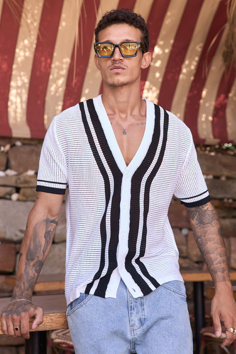 BENNET SHORT SLEEVE KNIT SHIRT - WHITE/BLACK