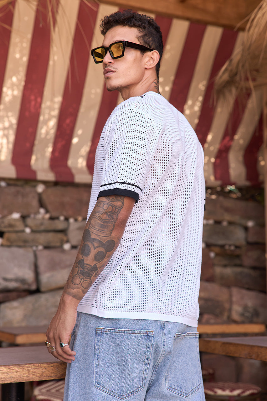 BENNET SHORT SLEEVE KNIT SHIRT - WHITE/BLACK