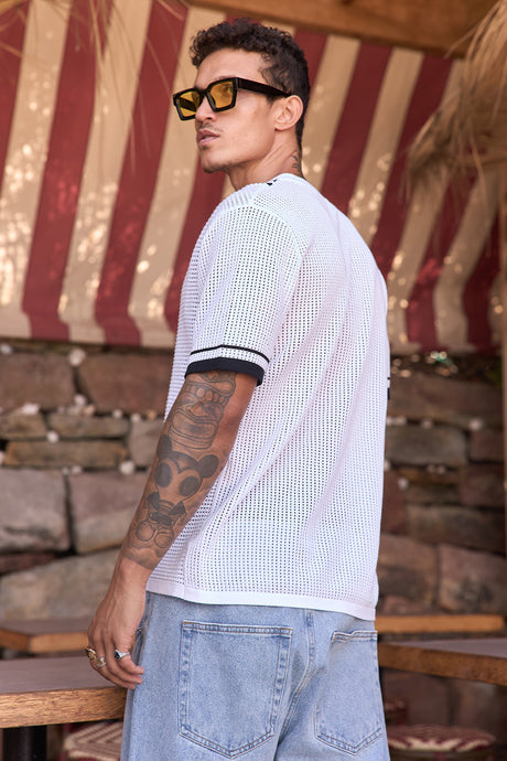 BENNET SHORT SLEEVE KNIT SHIRT - WHITE/BLACK