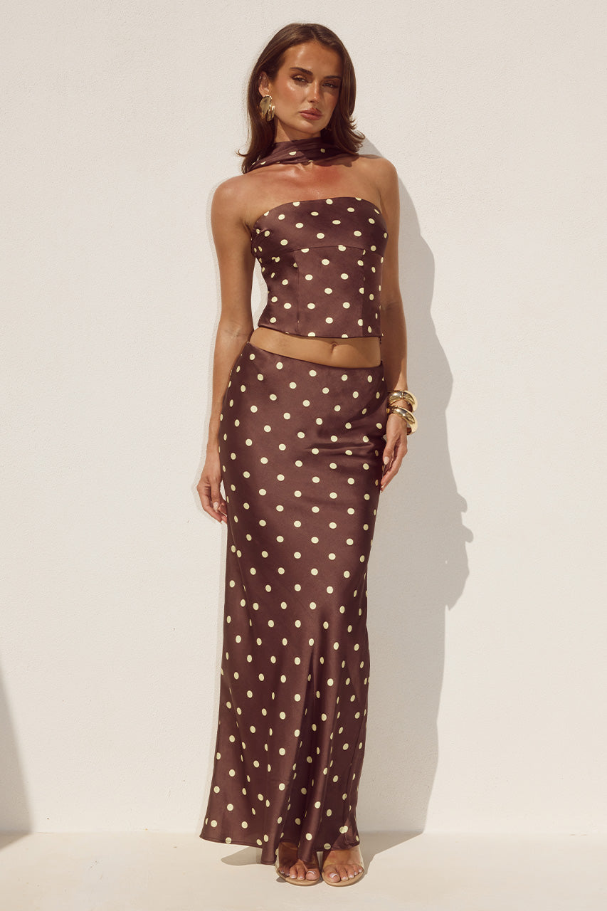 BLAINE LOW WAIST MAXI SKIRT - CHOC/LEMON POLKA XXL - BLAINEREVERSEHALTERTOPXLOWWAISTMAXISKIRT-CHOCLEMONPOLKA_-7