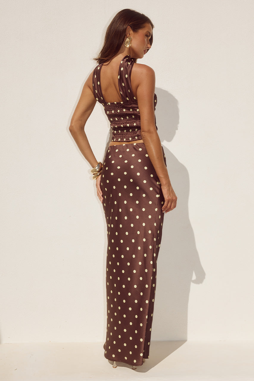 BLAINE LOW WAIST MAXI SKIRT - CHOC/LEMON POLKA
