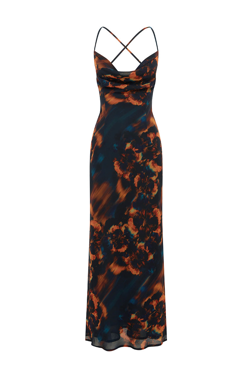 BRIGETTE COWL CROSS BACK MAXI DRESS - VALINA ORANGE - BRIGETTEMAXIDRESS-VALINAORANGE