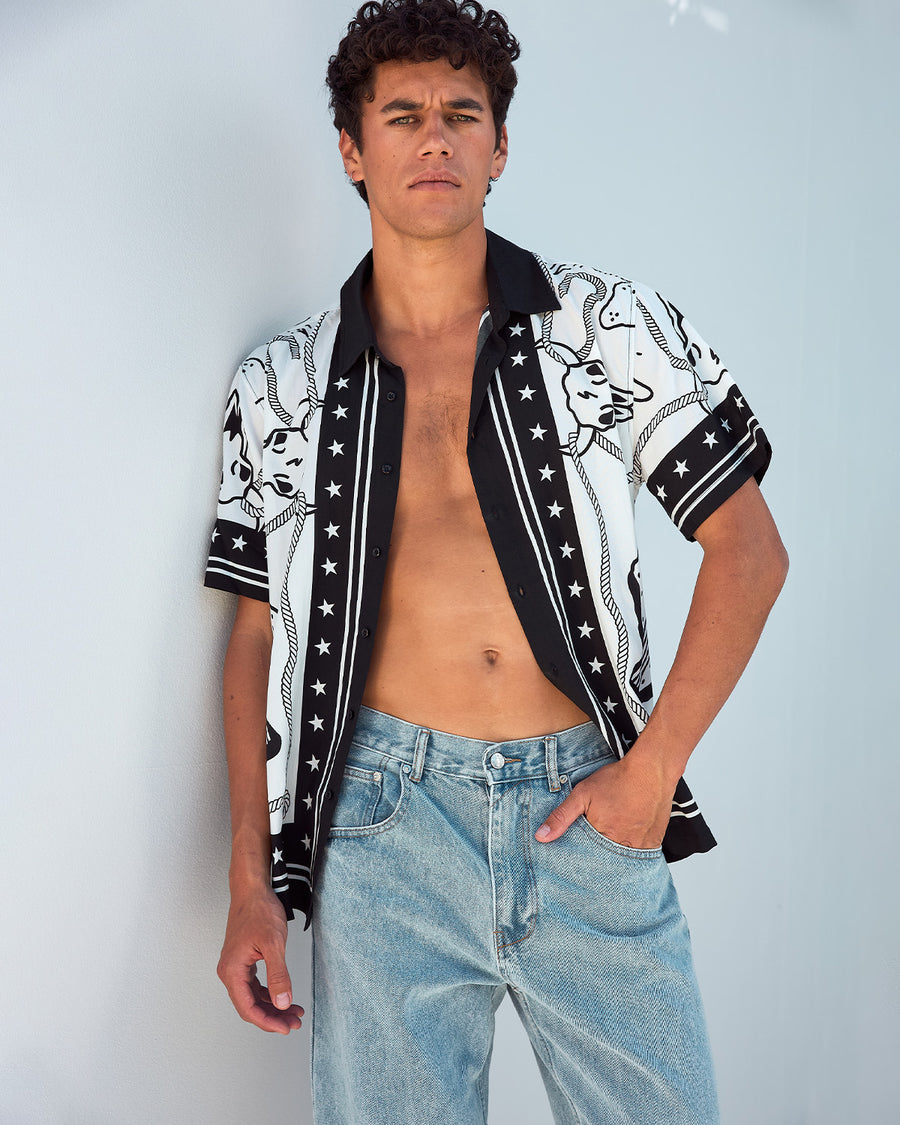 BUCK SHORT SLEEVE SHIRT - BUCK BLACK/WHITE - BUCKSHORTSLEEVESHIRT-BUCKBLACKWHITE