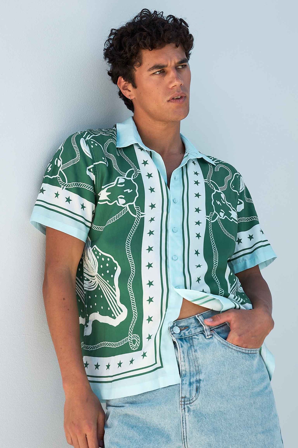 BUCK SHORT SLEEVE SHIRT - BUCK KHAKI/BLUE - BUCKSHORTSLEEVESHIRT-GREENWHITE-1
