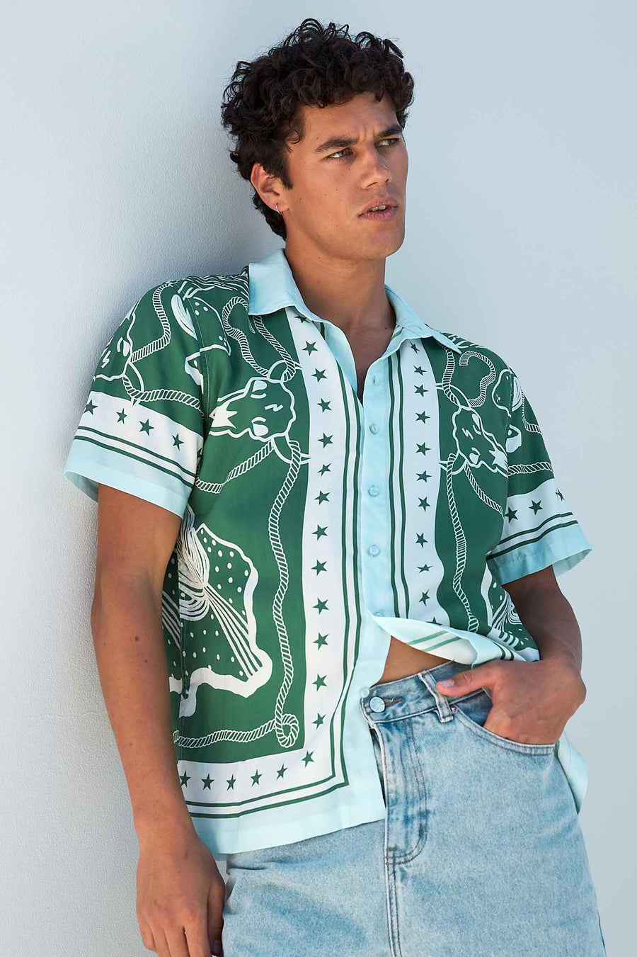 BUCK SHORT SLEEVE SHIRT - BUCK KHAKI/BLUE - BUCKSHORTSLEEVESHIRT-GREENWHITE-1