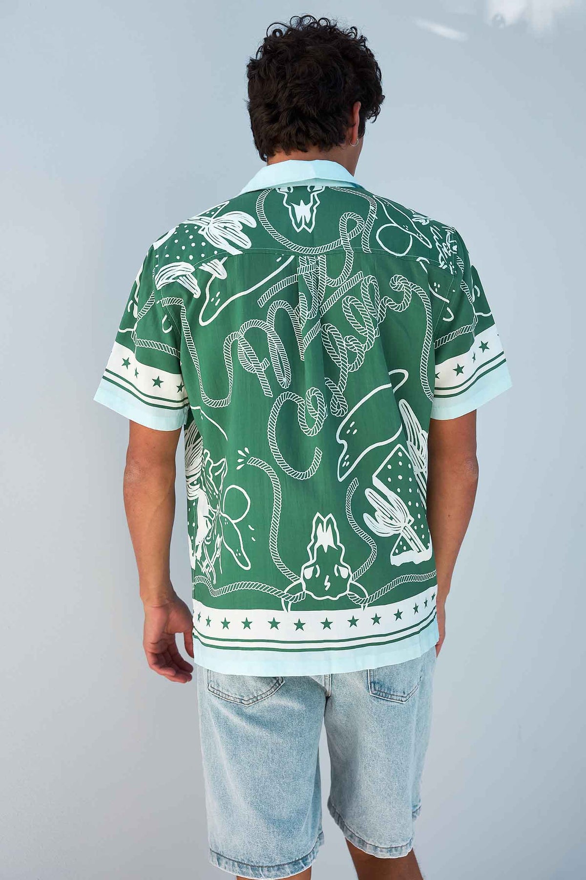 BUCK SHORT SLEEVE SHIRT - BUCK KHAKI/BLUE - BUCKSHORTSLEEVESHIRT-GREENWHITE-3