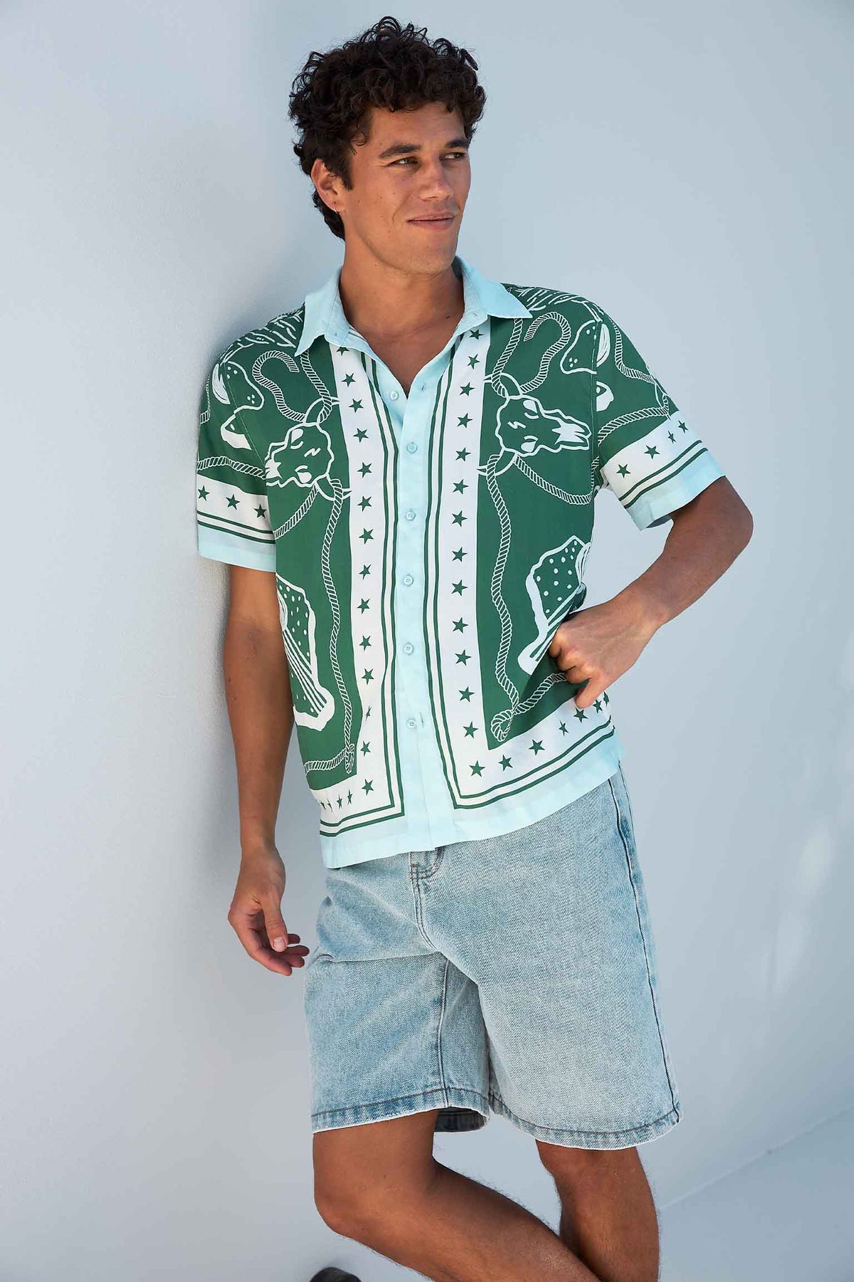 BUCK SHORT SLEEVE SHIRT - BUCK KHAKI/BLUE - BUCKSHORTSLEEVESHIRT-GREENWHITE-4