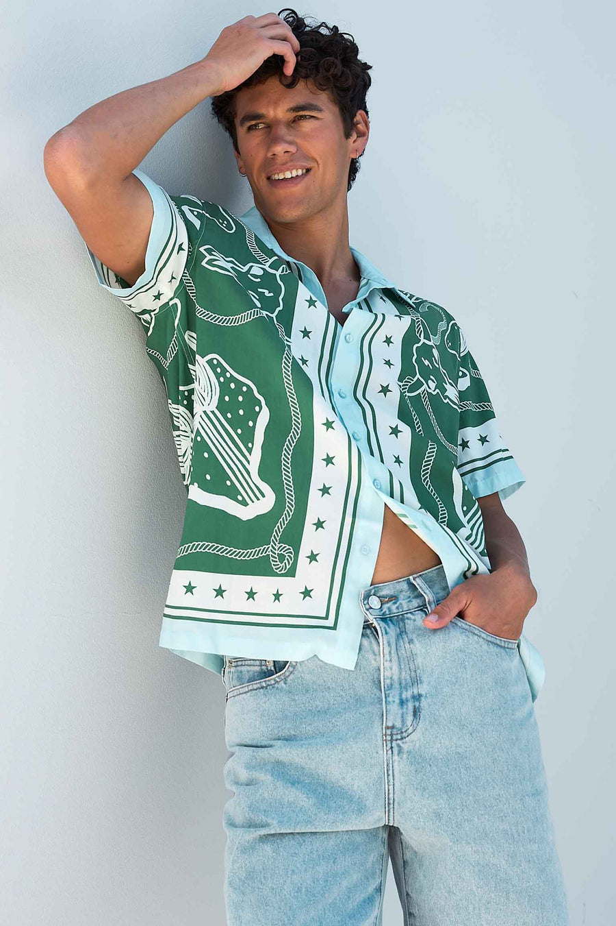 BUCK SHORT SLEEVE SHIRT - BUCK KHAKI/BLUE - BUCKSHORTSLEEVESHIRT-GREENWHITE