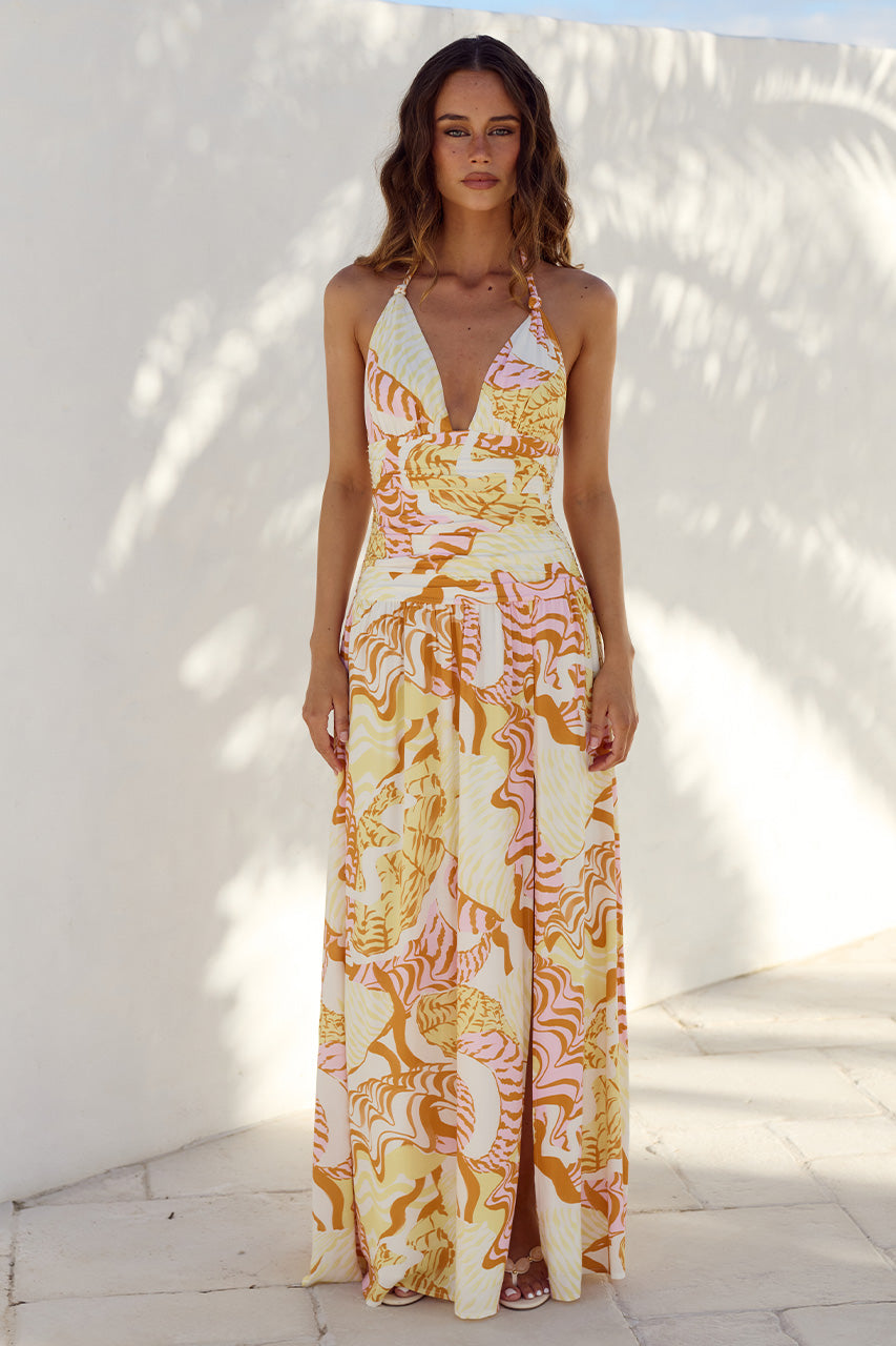CARLA PLUNGE NECK MAXI DRESS - TAHITI PINK