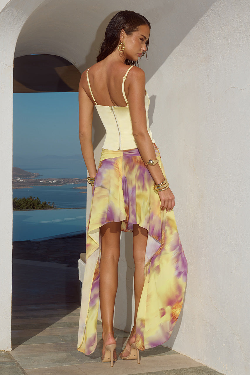 TULIA FLOUNCE MIDI SKIRT - SURI YELLOW