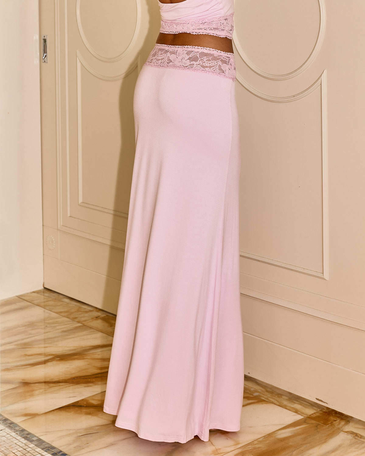 CLAUDIA LACE WAISTBAND MAXI SKIRT - PINK