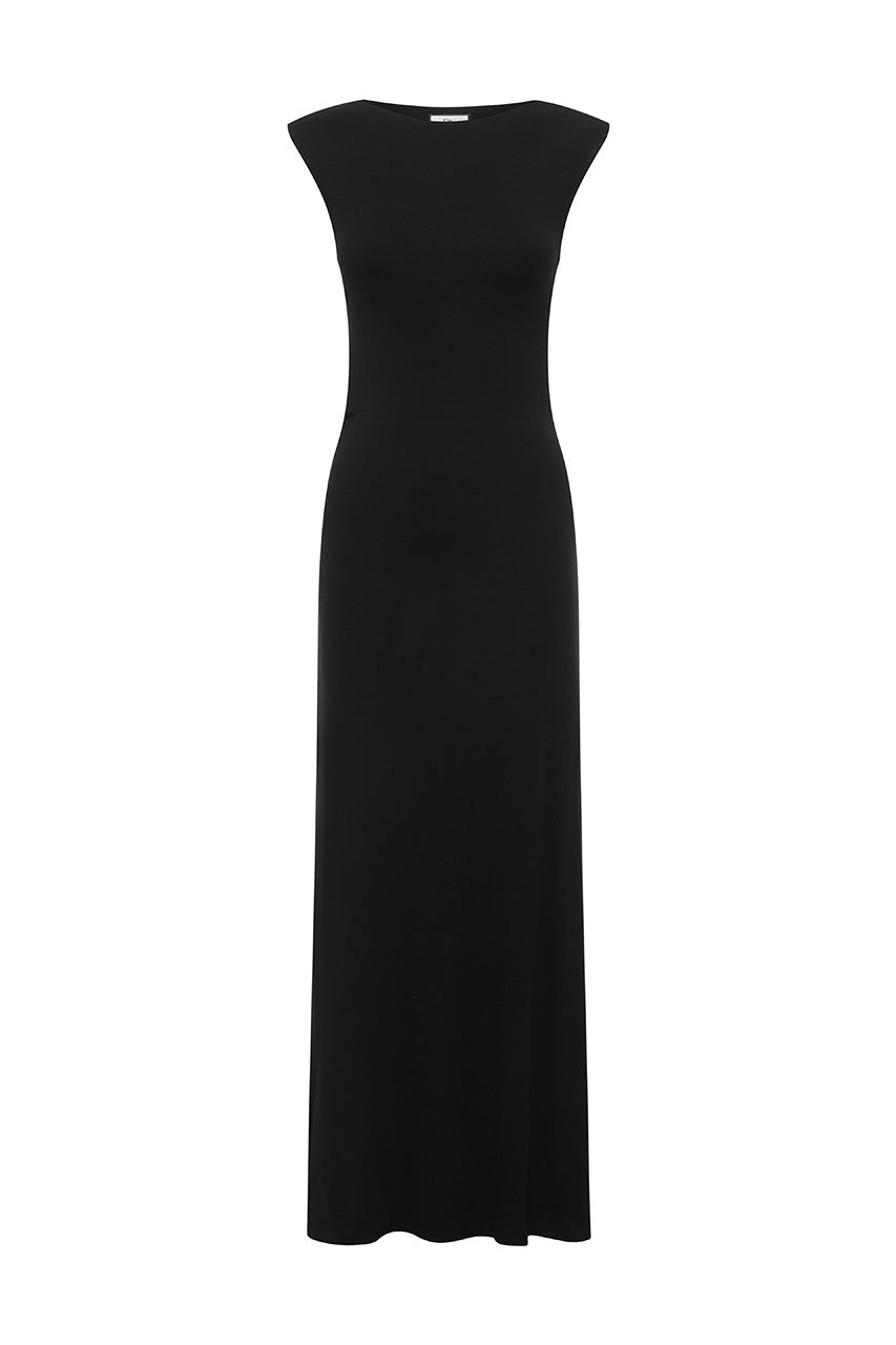 CLOVER BOAT NECK CUTOUT MAXI DRESS - BLACK - CLOVERBOATNECKCUTOUTMAXIDRESS-BLACK
