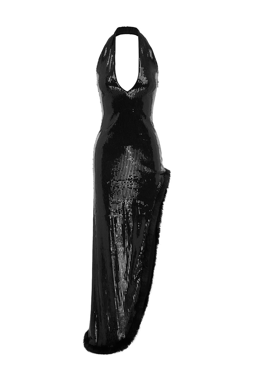 COURTNEY FAUX FUR TRIM MAXI DRESS - BLACK - COURTNEYFAUXFURTRIMMAXIDRESS-BLACK-11