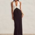 TENAYA PLUNGE V-NECK MAXI DRESS - BLACK/WHITE