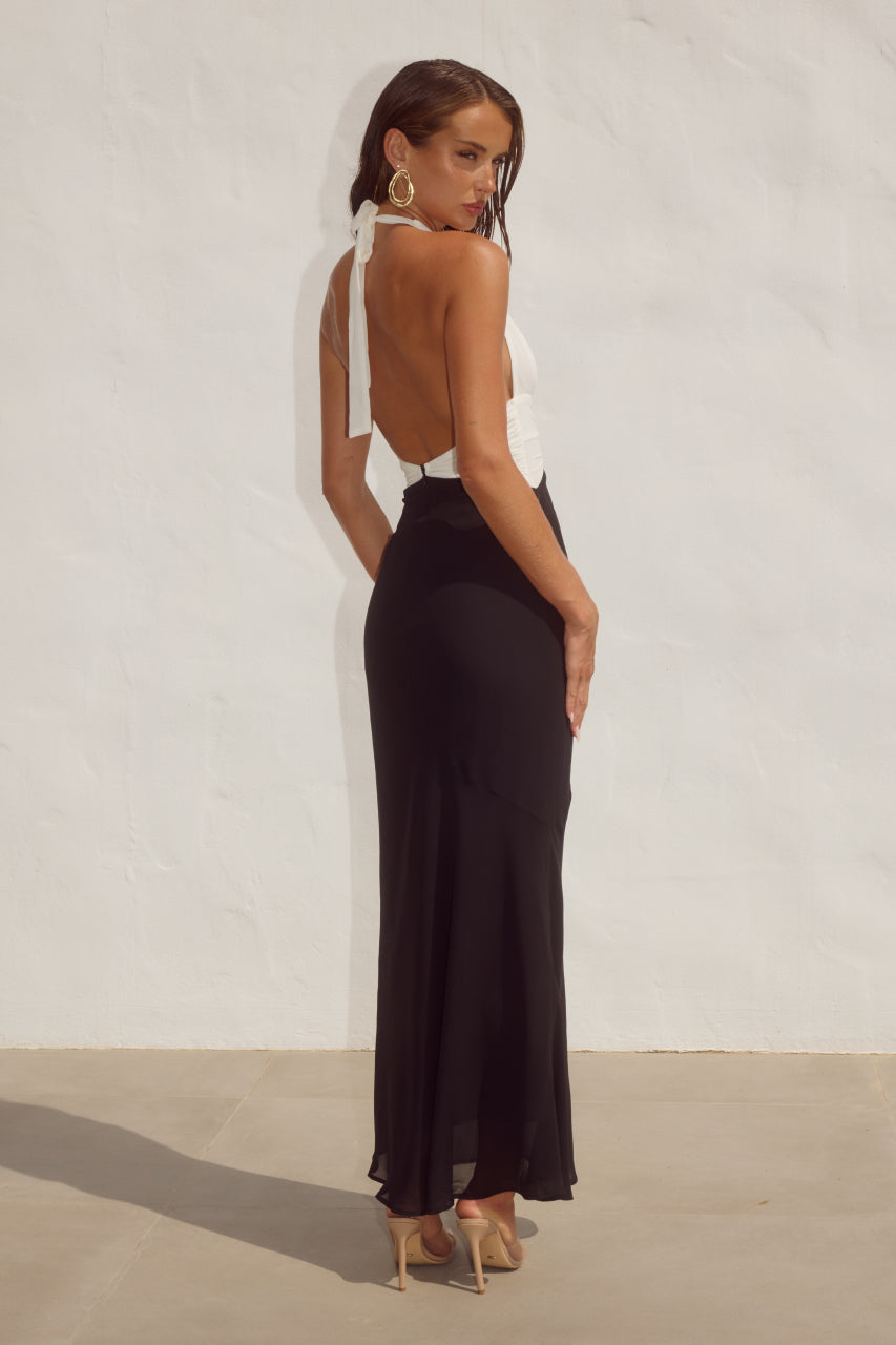 TENAYA PLUNGE V-NECK MAXI DRESS - BLACK/WHITE - CR1_76131