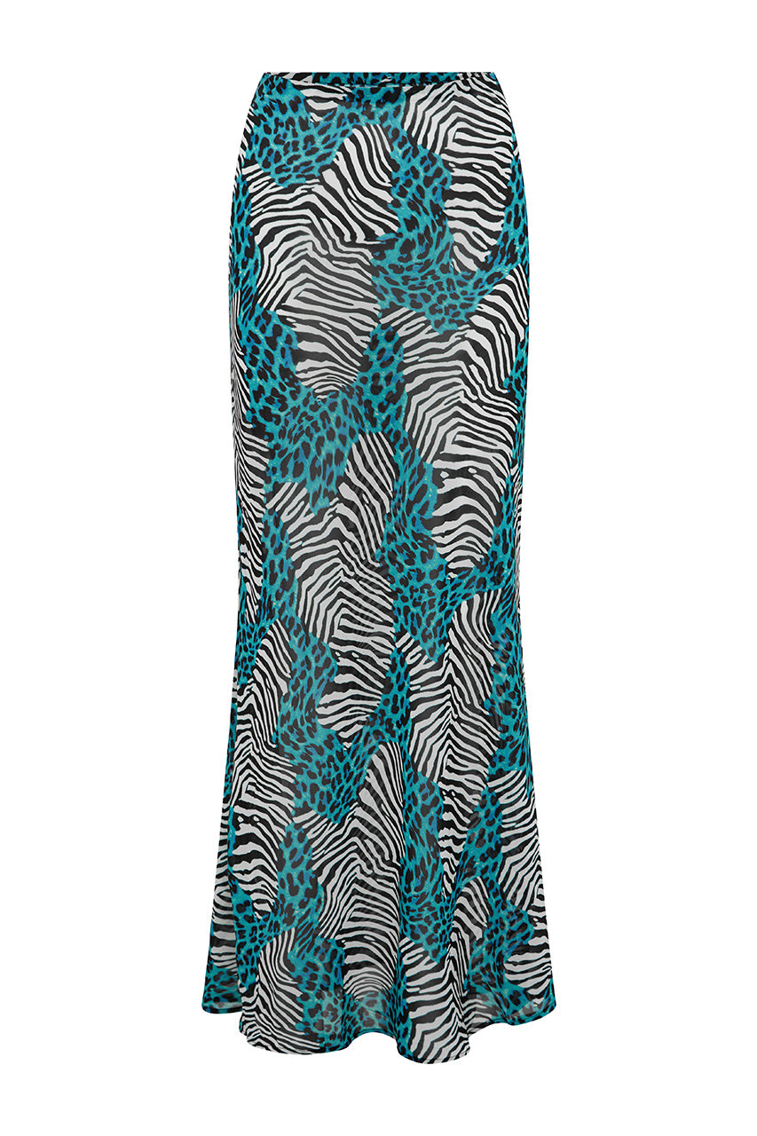 CYRUS LOW WAIST SHEER MAXI SKIRT - DANTE TEAL - CYRUSLOWWAISTSHEERMAXISKIRT-DANTETEAL