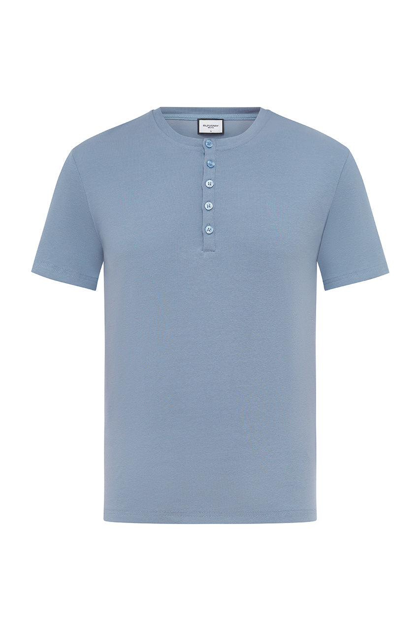 DAMIEN HENLEY NECK T-SHIRT - STEEL BLUE - DAMIENHENLEYNECKT-SHIRT-STEELBLUE